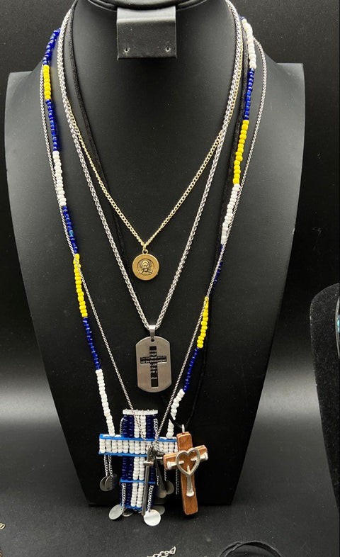 Religious Cross Jewelry Lot of 14 Necklaces Pendants Beaded Cord Mixed Styles