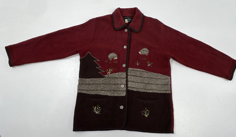 Vintage 90s Bernardo Essentials Women's Burgundy Wool Sheep Cardigan Jacket Sz M