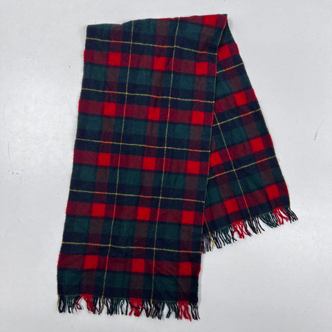Vintage 90s Pendleton Wool Scarf Red Green Plaid Fringe Unisex Made in USA