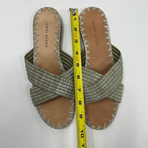 Jenni Kayne Woven Criss Cross Slide Sandal Sage Green Leather Flats Size 39