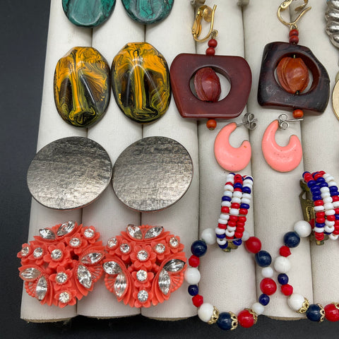 Vintage Costume Jewelry Lot 18 Pairs Earrings Pierced & Clip-On Signed Trifari