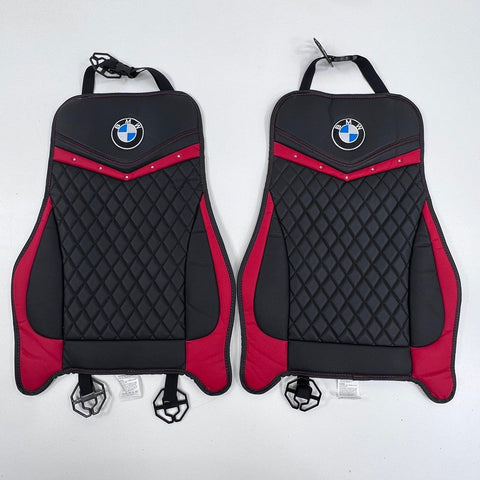 BMW 7-Piece Car Interior Accessory Set Diamond Quilt Black Red Steering Wheel