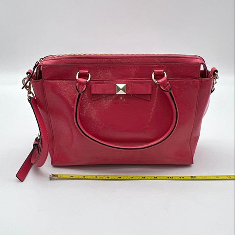 Kate Spade New York Pink Patent Leather Bow Satchel Crossbody Bag Gold Tone