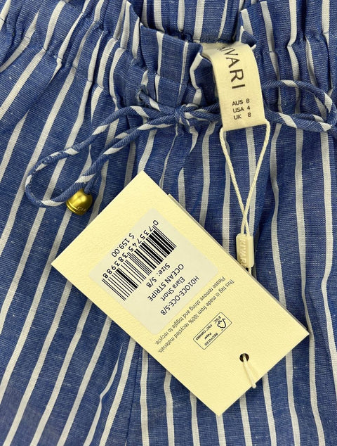 Kivari NWT Elara Ocean Stripe Cotton Linen Paperbag Shorts Women's S/8