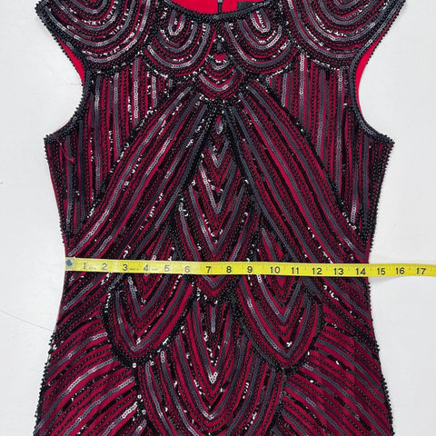 U&S Women's Burgundy Black Sequin Beaded Flapper Gatsby Fringe Dress Sz L