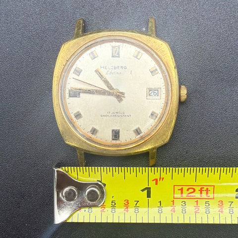 Vintage Mid-Century Helzberg Lifetime 17 Jewels Swiss Watch Face