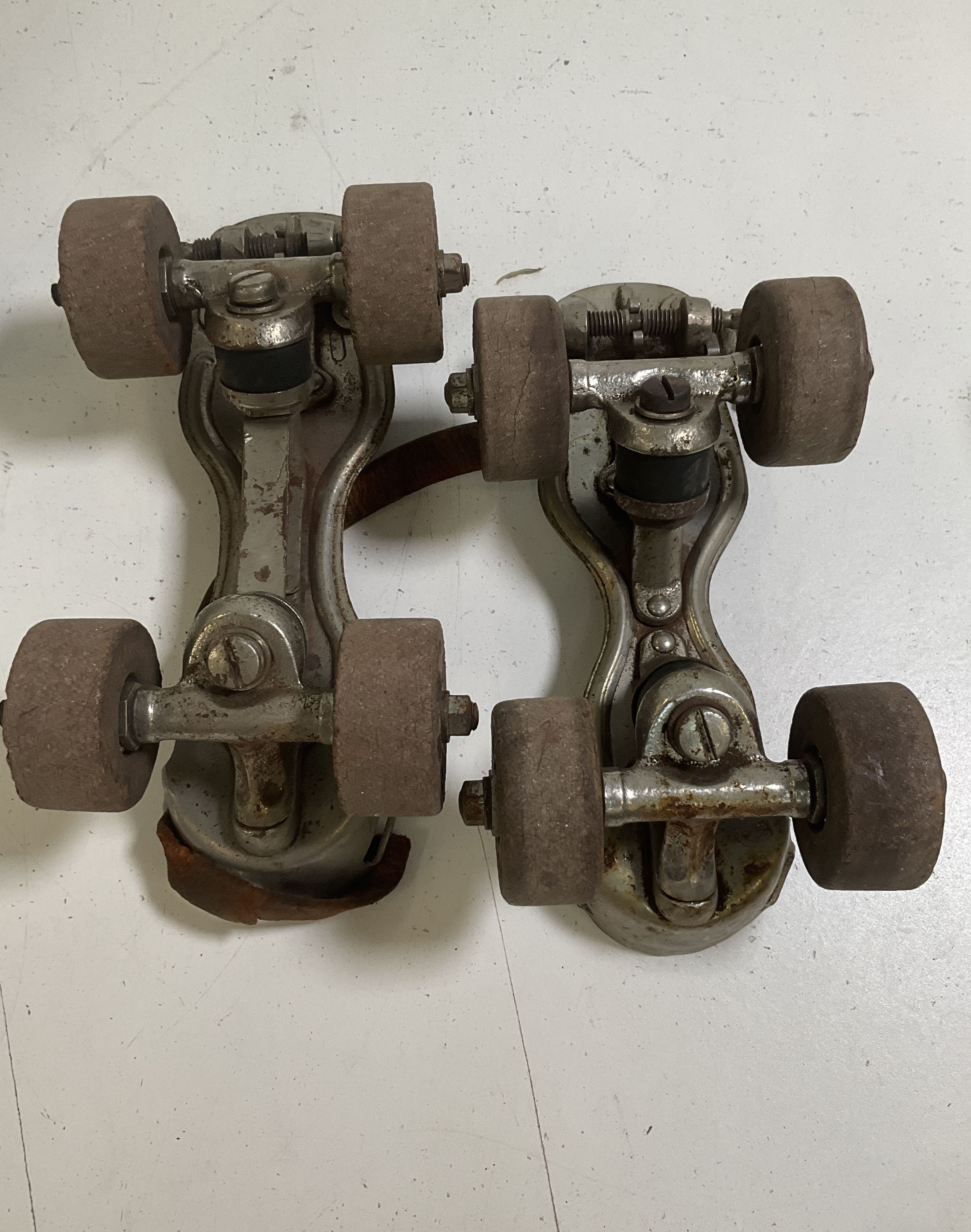 Vintage Lot of 2 Chicago & Globe Metal Clamp-On Roller Skates Mid-Century