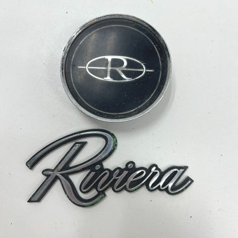 Vintage Buick Riviera OEM Emblem Lot Script & R Logo Badge