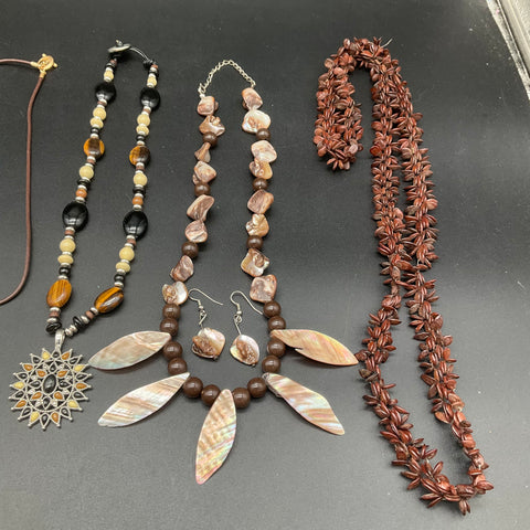Boho Eclectic Statement Necklace Lot of 10 Shell Beaded Pendant Owl Southwestern