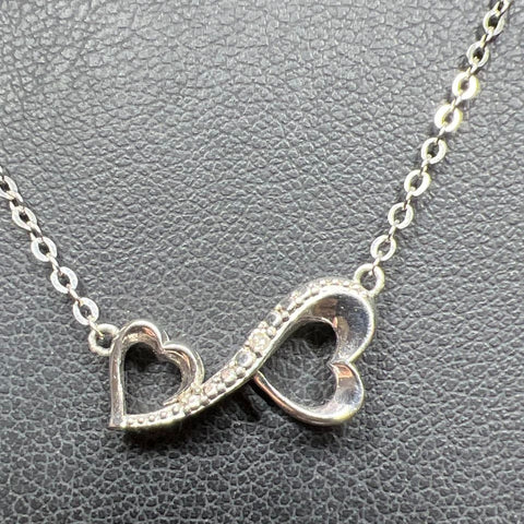 925 Sterling Silver Double Heart Diamond Accent Necklace 2.11g