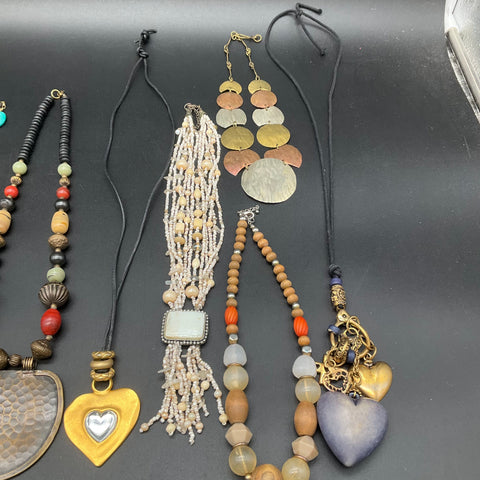 Boho Artisan Statement Necklace Jewelry Lot of 10 Beaded Shell Stone Hippie
