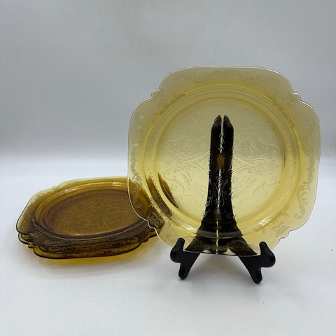 Depression Glass Amber 9 Pc Lot Patrician Spoke & Sharon Rose Plate Bowl Vintage