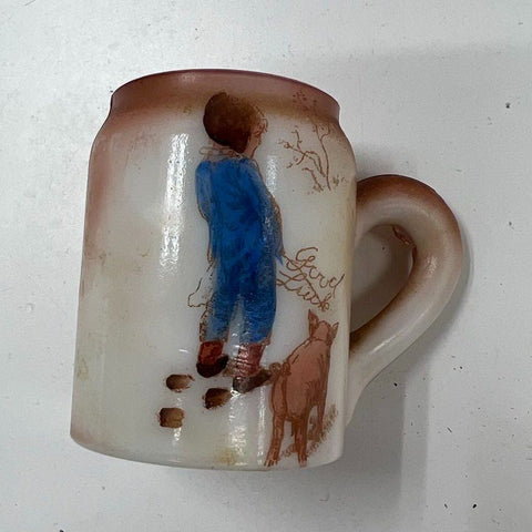Vintage Peeing Boy Good Luck Novelty Mug Stein Custard Milk Glass Souvenir