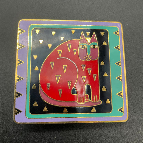 Vintage 80s Laurel Burch Fantastic Felines Cat Enamel Belt Buckle Gold Tone