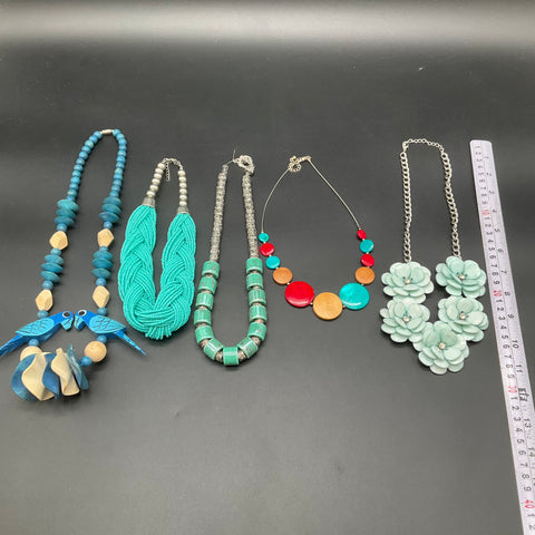 Statement Jewelry Lot 5 Necklaces Beaded Floral Bohemian Wood Ceramic Style