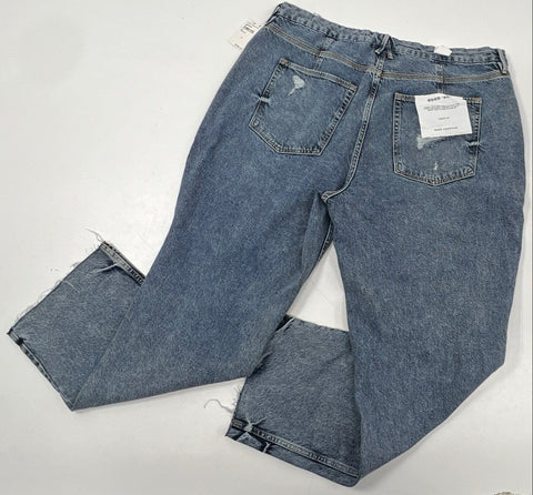 Good American Women's Good '90s Jeans Indigo Distressed Baggy Raw Hem NWT Sz 18