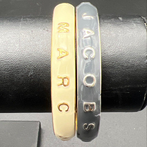 Marc by Marc Jacobs Lot of 2 Enamel Bangle Bracelets Gold & Silver Tone 8"