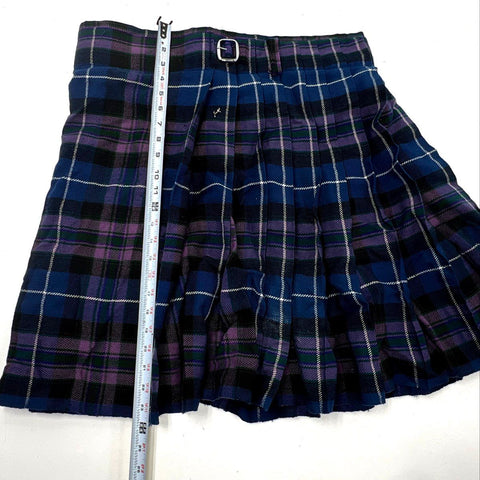 Scottish Design Tartans Men's Blue Purple Plaid Pleated Wool Blend Kilt Sz 36