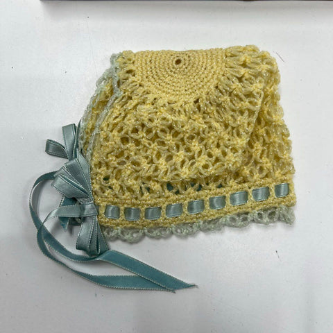 Vintage Handmade Baby Knit Crochet Layette Set Yellow Blue Soakers NOS Box