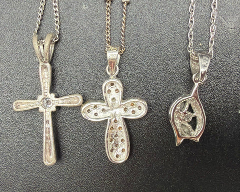 Silver Plated Jewelry Lot 14 Pieces Necklaces Earrings Cross Pendants Ring
