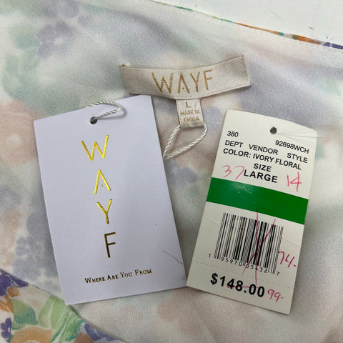 WAYF Women's Dress Ivory Floral NWT One Shoulder Puff Sleeve Tiered Sz L