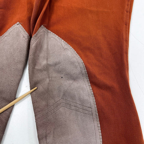 Ovation Women's Equestrian Jodhpurs Breeches Rust Burnt Orange Knee Patches 38L