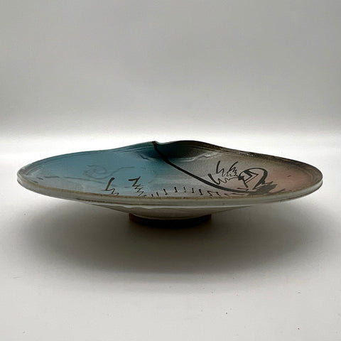 Studio Pottery Ceramic Wall Plaque Plate Abstract Hand Painted Signed 12 Inch