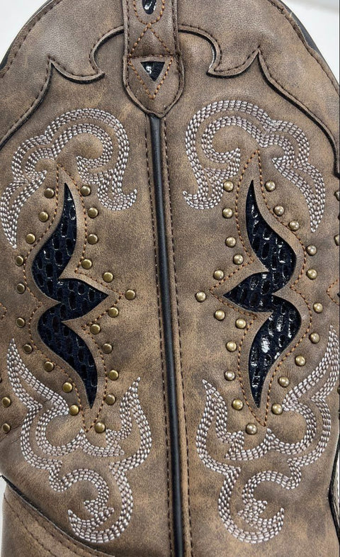 Laredo Western Cowboy Boots Brown Studded Leopard Print Lining Women's Size 6.5M