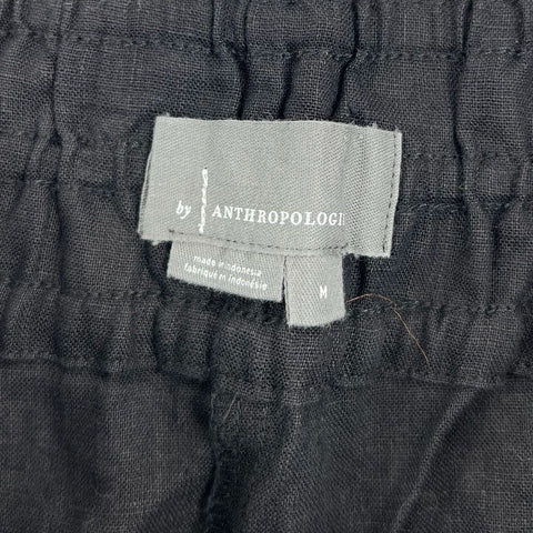 NWT Anthropologie Black Linen Blend Smocked Wide Leg Cropped Pants Women's M