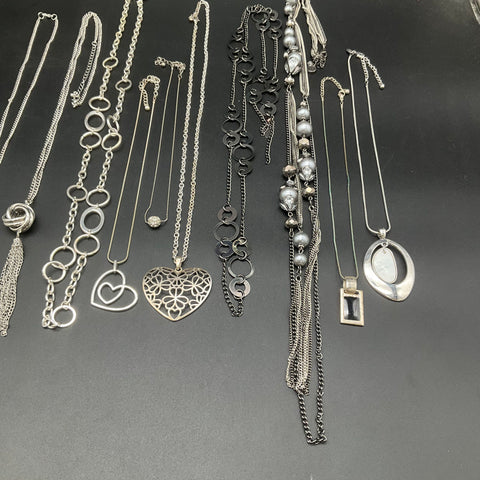 Silver Tone Fashion Jewelry Lot 13 Necklaces Heart Cross Dreamcatcher Tassel