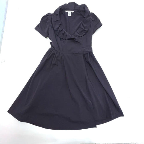 Diane Von Furstenberg Women's Bethania Dress Dark Gray Ruffle Tie Waist Sz 4