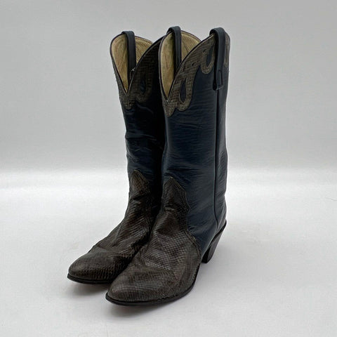 Vintage Nocona Navy Leather Snakeskin Exotic Cowboy Boots Size 7.5 B
