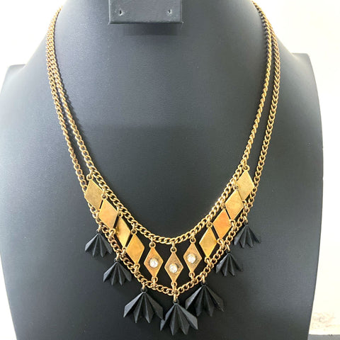 J. Crew Gold Tone Statement Chain Dangle Frond Necklace Rhinestones 2000s Y2K
