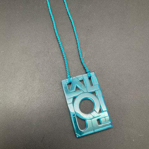 Vintage Lalique Blue Art Deco Letter Crystal Pendant Necklace Signed France