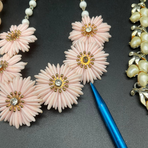 Vintage Costume Jewelry Lot of 5 Necklaces Faux Pearl Rhinestone Floral Wear