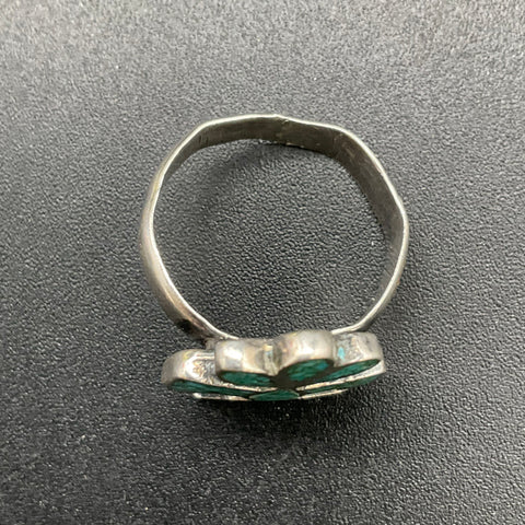 Vintage Silver Tone Turquoise Chip Inlay Bird Ring Southwestern Style Size 7.5