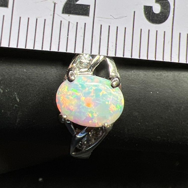 925 Sterling Silver Opal & Rhinestone Ring 2.69g Size 10