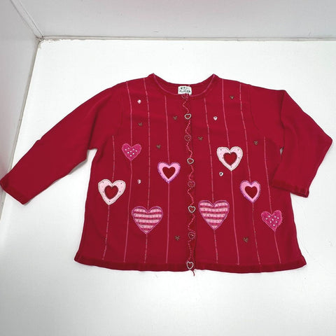 Quacker Factory Vintage Y2K Red Hearts Beaded Valentine's Cardigan Womens 3X