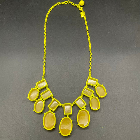 Kate Spade New York Neon Yellow Statement Bib Necklace Geometric Stones 18"