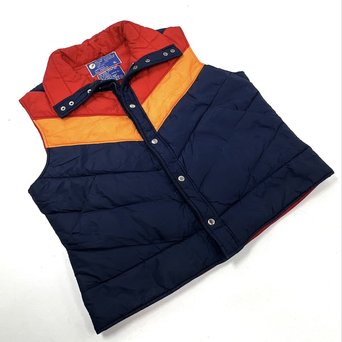Vintage 80s JC Penney Ski Apparel Down Puffer Vest Chevron Navy 