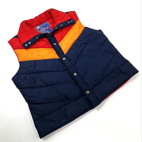 Vintage 80s JC Penney Ski Apparel Down Puffer Vest Chevron Navy Red Sz XL