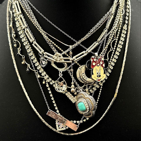 Mixed Fashion Necklace Lot Silver Tone Rhinestone Disney Minnie Mouse Character
