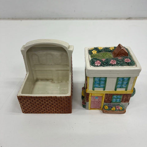 1995 Fitz and Floyd Omnibus Village House Lot Jars Shakers Grocery Sweets Bank