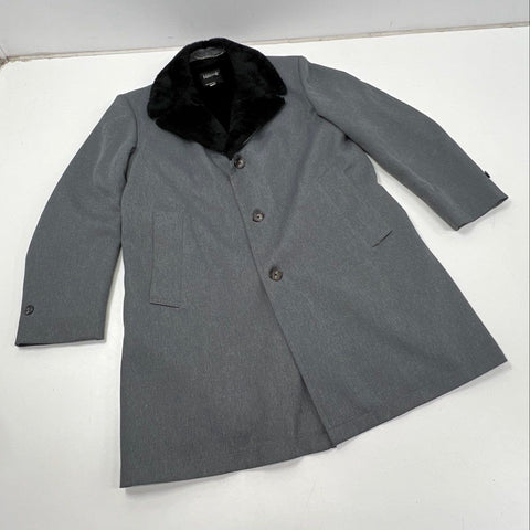 Vintage 90s Austin Manor Men's Gray Overcoat Faux Fur Collar Lining Sz 38R