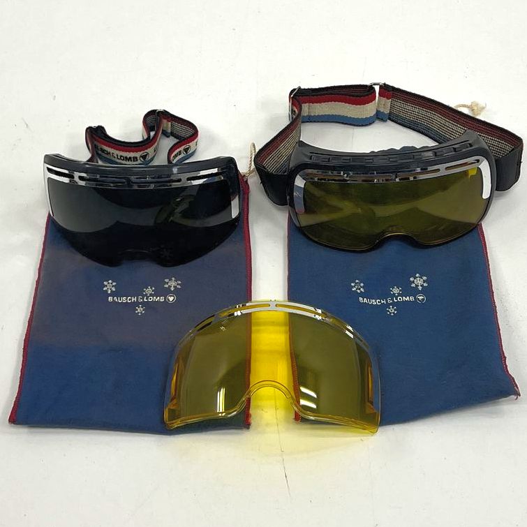 Vintage Bausch & Lomb Ski Goggles Lot of 2 in Cloth Bags Adjustable Bands *READ*