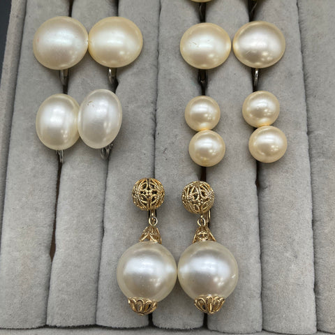 Vintage Richelieu Faux Pearl Clip On & Screw Back Earrings Jewelry Lot 11 Pairs