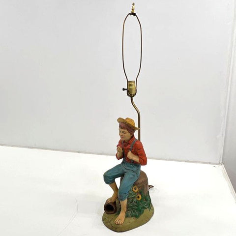 Vintage Holland Mold Ceramic Table Lamp Figural Boy on Barrel Country Style