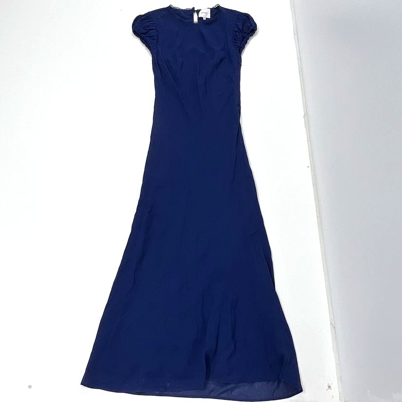 Women's Reformation Blue Bias Cut Viscose Cap Sleeve Maxi Dress Side Zip Size 6