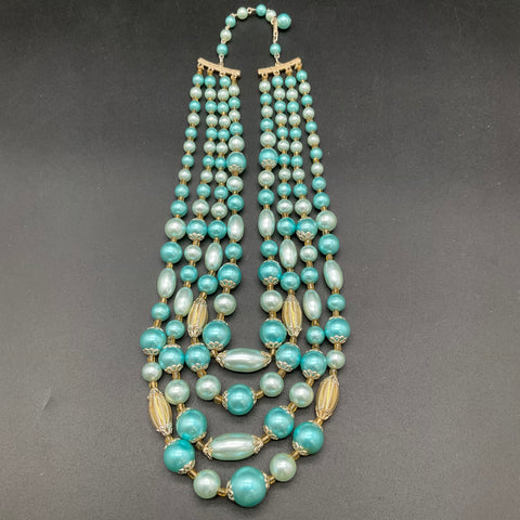 Vintage Costume Jewelry Necklace Lot of 4 Faux Pearl Aurora Borealis Filigree