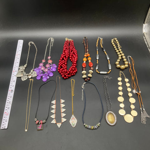 Statement Fashion Necklace Jewelry Lot 15pc Beaded Pendant Boho Modern Mix